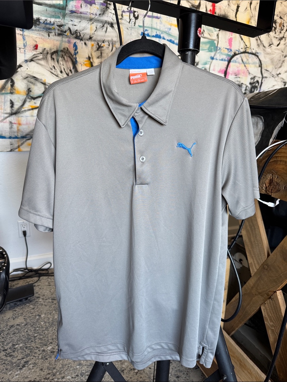 Puma Gray Golf Polo with Blue Puma Logo
